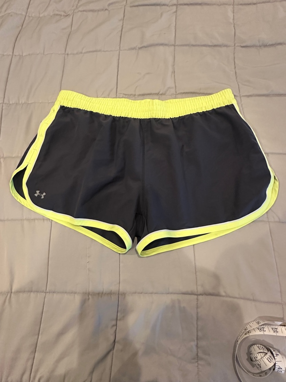 Under Armour Dark Gray Athletic Shorts with Neon Yellow Trim